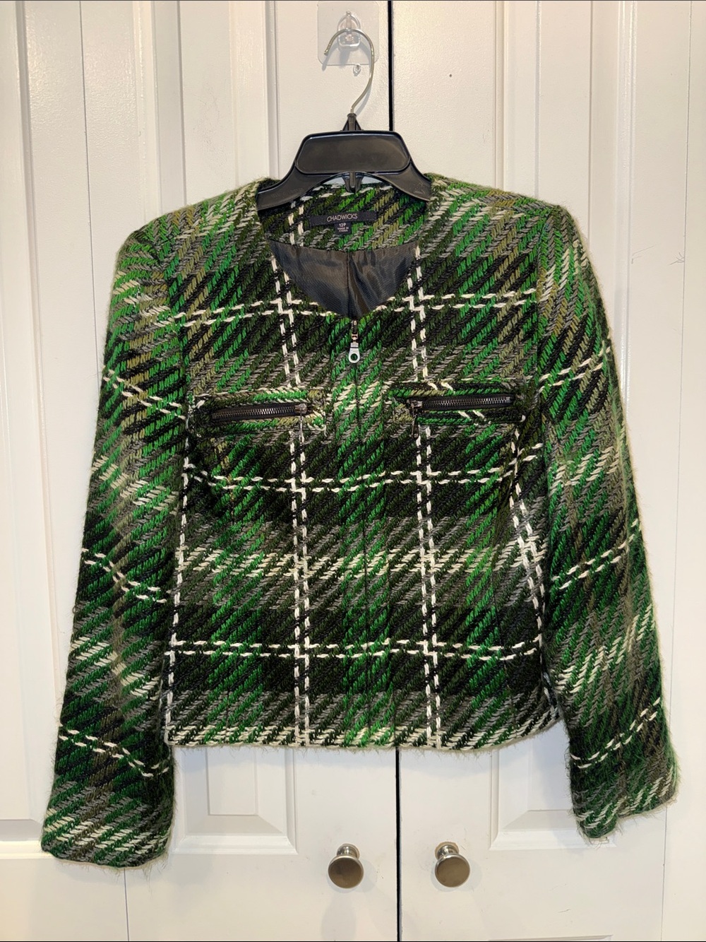 Chadwicks Green Black White Plaid Bouclé Jacket